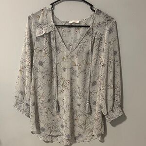 Lovestitch Sheer Floral Blouse - Cream and Gray Cottagecore Flowy boho